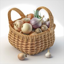 A bast basket with onions