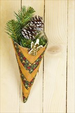 Christmas decoration and wooden wall
