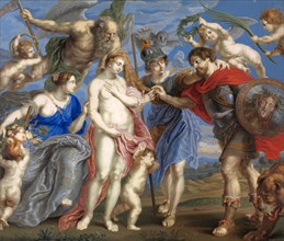 The victorious hero takes the opportunity to make peace. Mars is presented by Minerva on this occasion