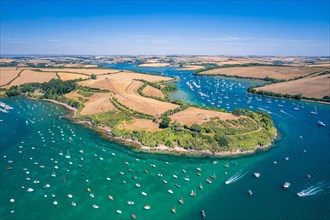 Aerial view of Salcombe Harbour and Snapes Point from a drone