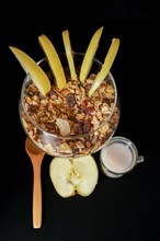 Glass cup with muesli