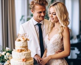 An attractive young wedding couple