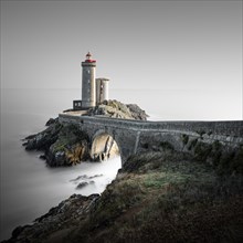 Minimalist long exposure at sunset at Phare de Petit Minou lighthouse on the coast of Brittany