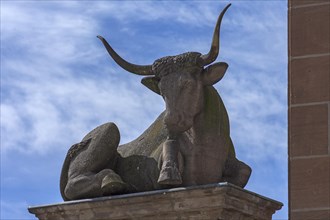 Sculpture of the ox at the former slaughterhouse at Fleischbruecke