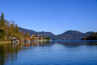 Walchensee with mountains in autumn