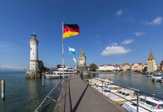 Harbour entrance with lighthouse and Bavarian lion