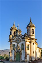 Facade of famous baroque church in the historic town of Ouro Prento in Minas Gerais