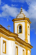 Back view of historic church and your bell tower in baroque and colonial architecture of the city of Ouro Preto in Minas Gerais
