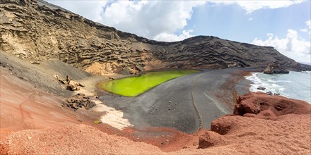 Green Lake Charco de Los Clicos Verde near El Golfo Panorama in the Canary Islands on the island of Lanzarote