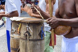 Capoeira and its musical instruments presentation on the streets of Pelourinho in Salvador