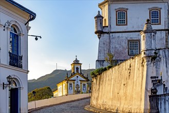 Arrival in the historic center of Ouro Preto with colonial style houses
