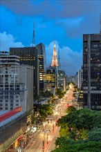 Night view of the famous Paulista Avenue at night