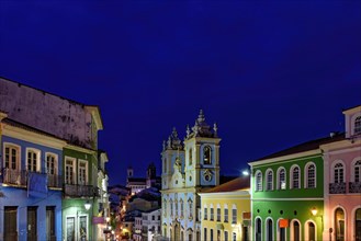 Night view of the houses and church of the famous historic district of Pelourinho in Salvador Bahia