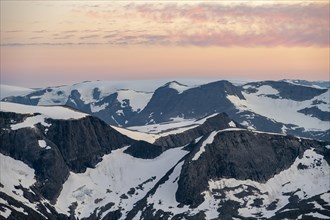 View of mountain panorama with glacier Jostedalsbreen