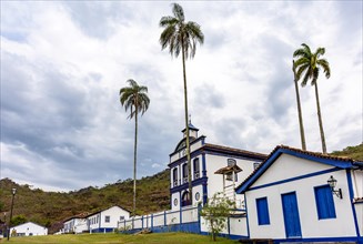 Historic village of Biribiri and its church where an old fabric factory operated among the mountains and vegetation of Diamantina in Minas Gerais