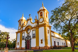 Facade of a historic church in baroque style built in the 18th century in the city of Tiradentes in Minas Gerais