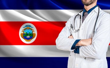 Health and care with flag of Costa Rica. Costa Rica national health concept. Doctor with stethoscope on Costa Rica flag