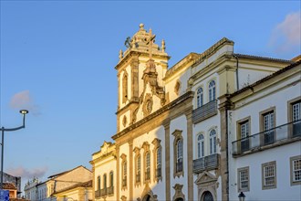 Facade of an old and historic church from the 18th century in the central square of the Pelourinho district in the city of Salvador