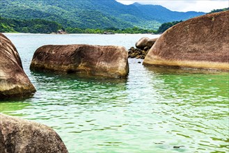 Sea and forests amidst the rocks in the ecological paradise of Trindade in Paraty
