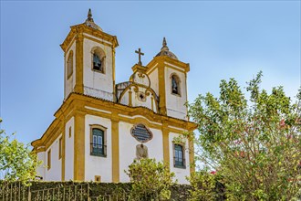 Historic church from the 18th century with colonial style on top of the hill in the city of Ouro Preto in Minas Gerais