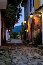 Dusk view of the city of Paraty with its old colonial style houses