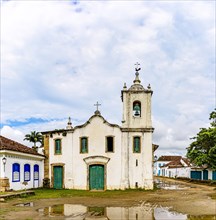 Front view of a historic church in the ancient city of Paraty on the coast of the state of Rio de Janeiro