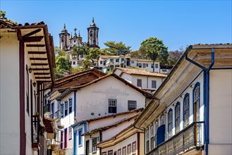 Old houses and churches in colonial architecture from the 18th century in the historic city of Ouro Preto in Minas Gerais