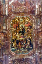 Baroque art painting with a biblical scene on the ceiling of a historic church in the city of Salvador in Bahia