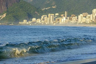 Morning at Ipanema beach in Rio de Janeiro with its buildings