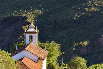 Back view of old catholic church of the 18th century located in the center of the famous and historical city of Ouro Preto in Minas Gerais