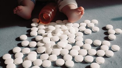 A young toddler has found some prescription pills at home