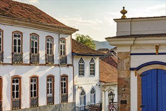 Historic colonial houses in the city of Ouro Preto with its typical facades of historic cities in the interior of the state of Minas Gerais