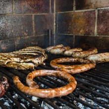 Grilled sausages and pork. Argentinian grill style
