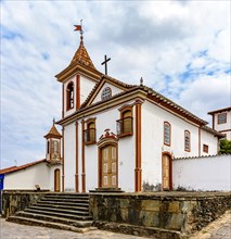 Facade of a historic baroque church in the city of Diamantina in Minas Gerais