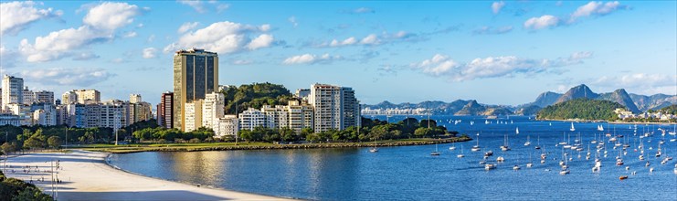 Botafogo beach and Guanabara bay with the boats on the sea in the city of Rio de Janeiro