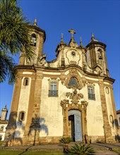 Baroque church facade during the late afternoon in the famous city of Ouro Preto in Minas Gerais