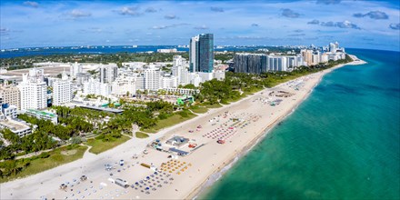 Aerial view of the beach and sea panorama holiday in Miami Beach