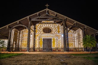 Front portal of the mission of Concepcion at night