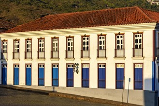 Facade of old house in colonial architecture in the city of Ouro Preto