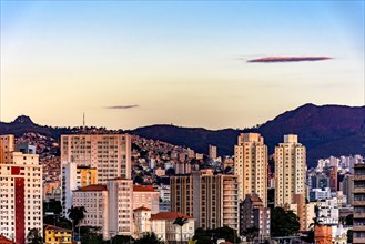 City of Belo Horizonte in the state of Minas Gerais during sunset with its buildings illuminated by the sun