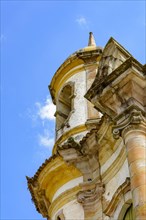 Tower of the ancient church of St. Francis of Assisi built in the year 1771 in Baroque style in the city of Ouro Preto in Minas Gerais