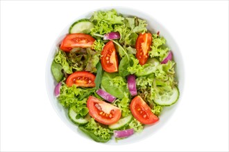 Mixed salad with fresh tomatoes healthy nutrition food from above free-standing in Stuttgart