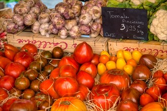 Old tomato varieties at a market in Provence