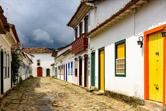 Old houses in colonial architecture and cobblestone streets in the historic city of Paraty on the south coast of Rio de Janeiro