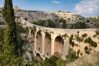 Historic aqueduct and rock city in Gravina in Puglia