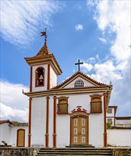 Facade of a simple baroque little church in the historic city of Diamantina in Minas Gerais