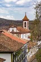 Historic street in the city of Diamantina in Minas Gerais with its colonial style houses and churches