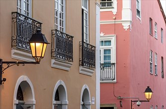 Facade of old colonial-style buildings with their balconies