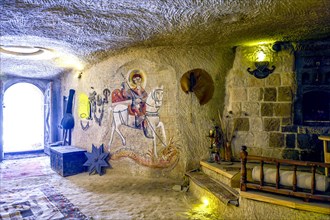 Interior of typical Cappadocian house in Turkey excavated in stone