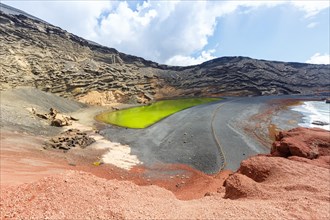 Green lake Charco de Los Clicos Verde near El Golfo in the Canary Islands on the island of Lanzarote